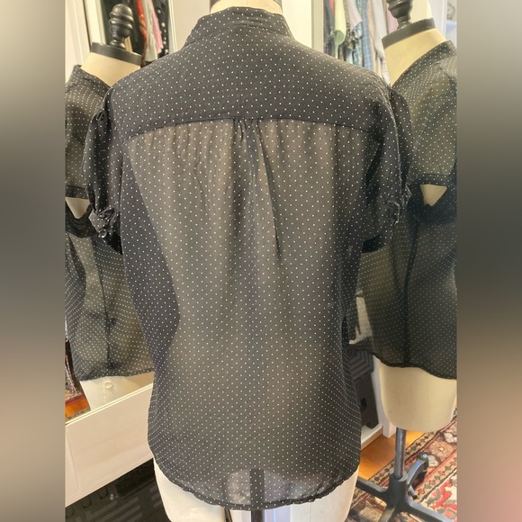 Lapis Black Sheer Polka Dot Popover Blouse, Short Puff Sleeve, Size Medium - Picture 2 of 11